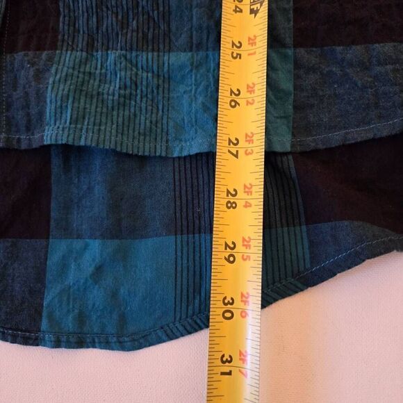 Habitat Women Plaid Printed Shacket Button Up Tunic Blouse Turquoise Black Small - Picture 8 of 11